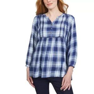 NEW Wrangler Women's 3/4 Plaid Sleeve Viscose Blouse